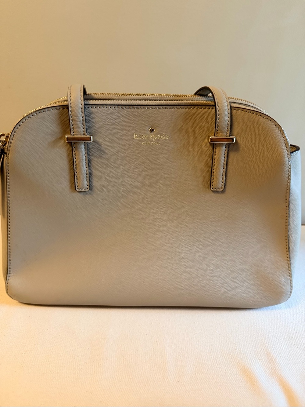 kate spade neutral beige dome satchel with gold hardware